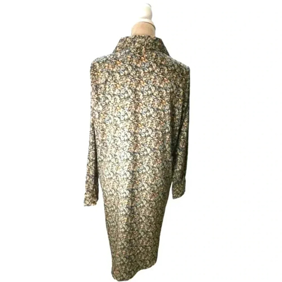 Axara Paris Chocolate Brown Teal Floral Print Collared Shirt Dress With Pockets - Picture 7 of 12